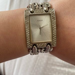Guess Silver Crystal-Accented Women's Bracelet Watch